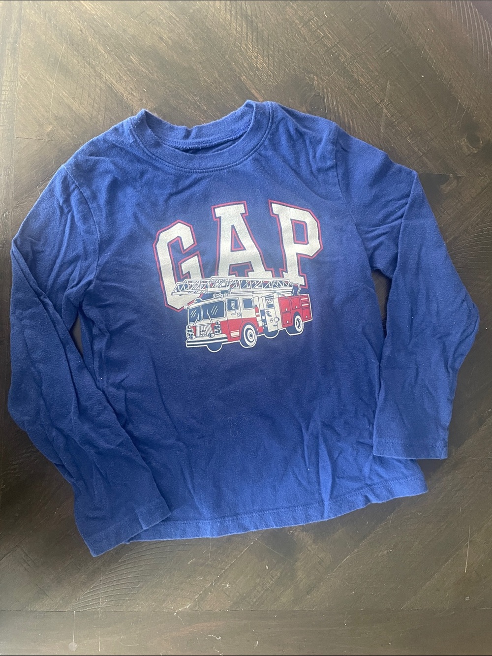 GAP Boys Royal Blue Long-Sleeve Tee with Fire Truck Graphic